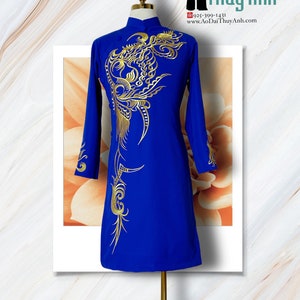 Royal Blue Embroidered Ao Dai for Men, Traditional Vietnamese Long Dress for Men, Ao Dai Nam. No Pants #1414