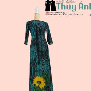 Blue Voan ABC Vietnamese Ao Dai dubbellaagse lange jurk met broek #76