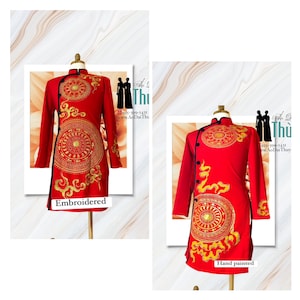Red Embroidered or Hand Painted Ao Dai for Men, Ao Dai Chu Re, Ao Dai Nam. No pants G22