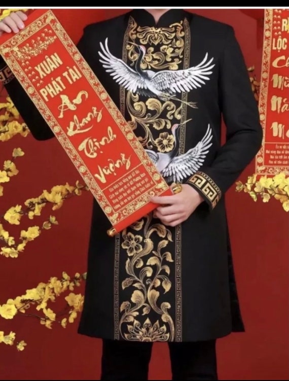 Black Ao Dai for Men, Hand Painted Vietnamese Traditional Long Dress for  Men, Ao Dai Chu Re, Ao Dai Nam. No Pants G41 -  Canada