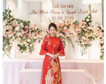 Red Ao Dai for wommen, Vietnamese Dress with Pants