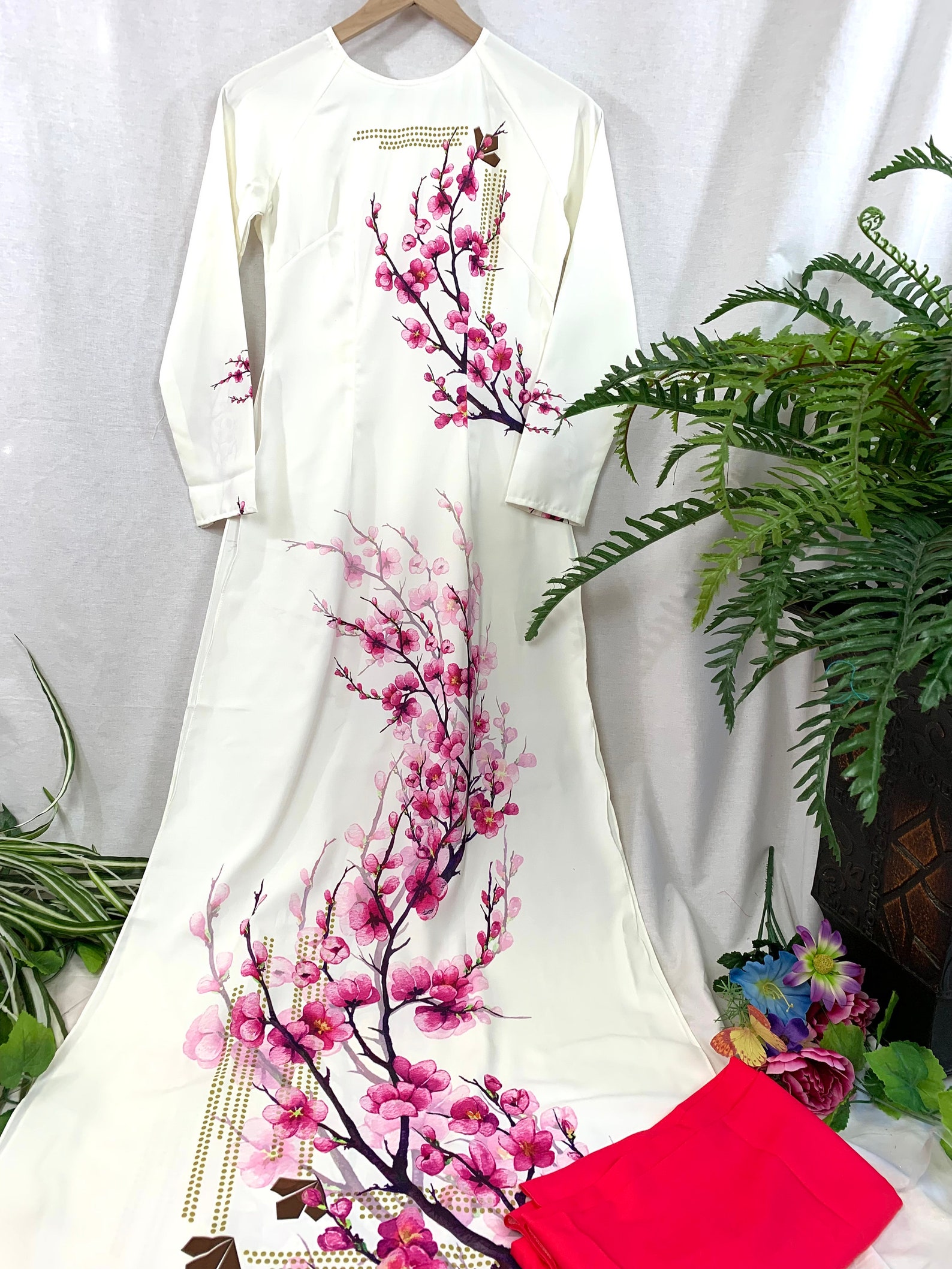 White Ao Dai Vietnamese Lua Mango Silk Long Dress With Pants - Etsy