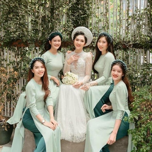 Lily Floral Motif Ao Dai For Men - Dark Green Gam Ao Dai Men main image 1