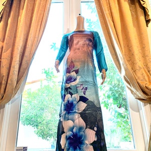Blue Ao Dai Hong Kong Silk Vietnamese Long Dress with Pants #0109