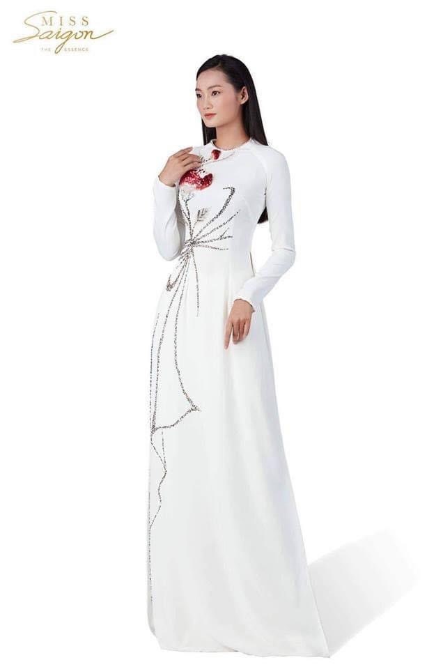 White Ao Dai Vietnamese Chiffon Double Layer Beaded Long