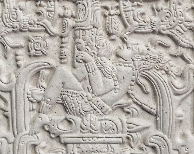 Vintage Mayan King Pacal Plaque. Palenque astronaut Plaque. Mayan Art