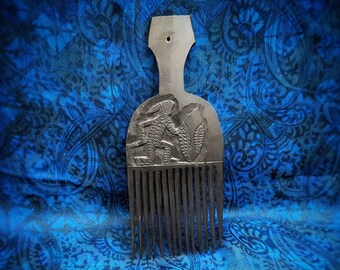 African Carved Mahogany Hair Pick. Afro Pick. African Hair Comb.