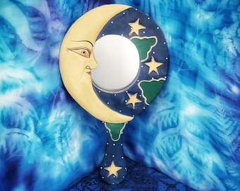 Vintage Hand Mirror. Sun & Moon Mirror. Scrying. Divination. Boho