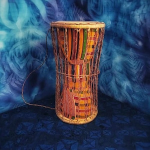 African Talking Drum. Kente Cloth Drum. Vintage Drum. African Art. Vodou. Voodoo. Vodoun.