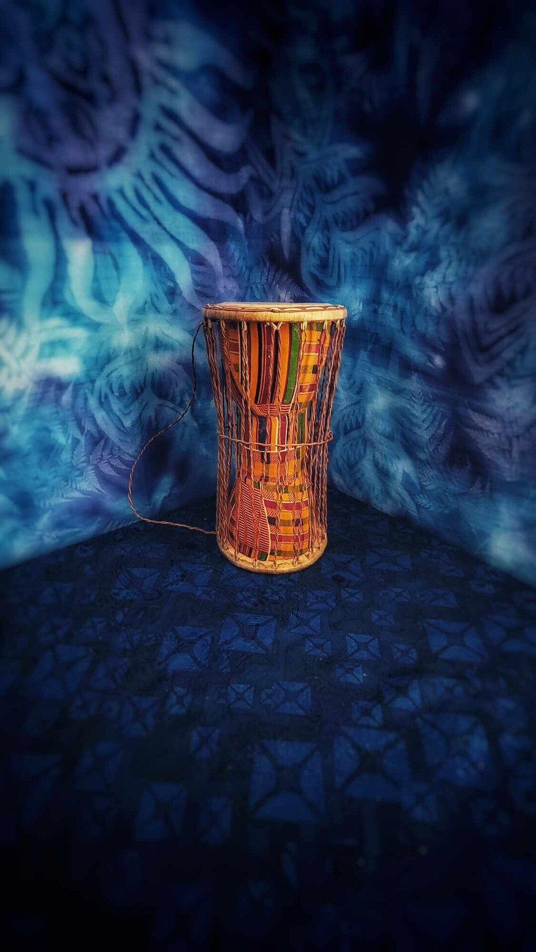 African Talking Drum. Kente Cloth Drum. Vintage Drum. African Art