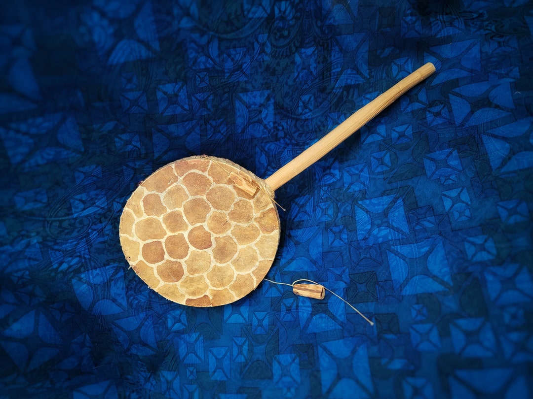 Kenyan Handheld Rattle Drum. Animal Hide Drum. African Art. African