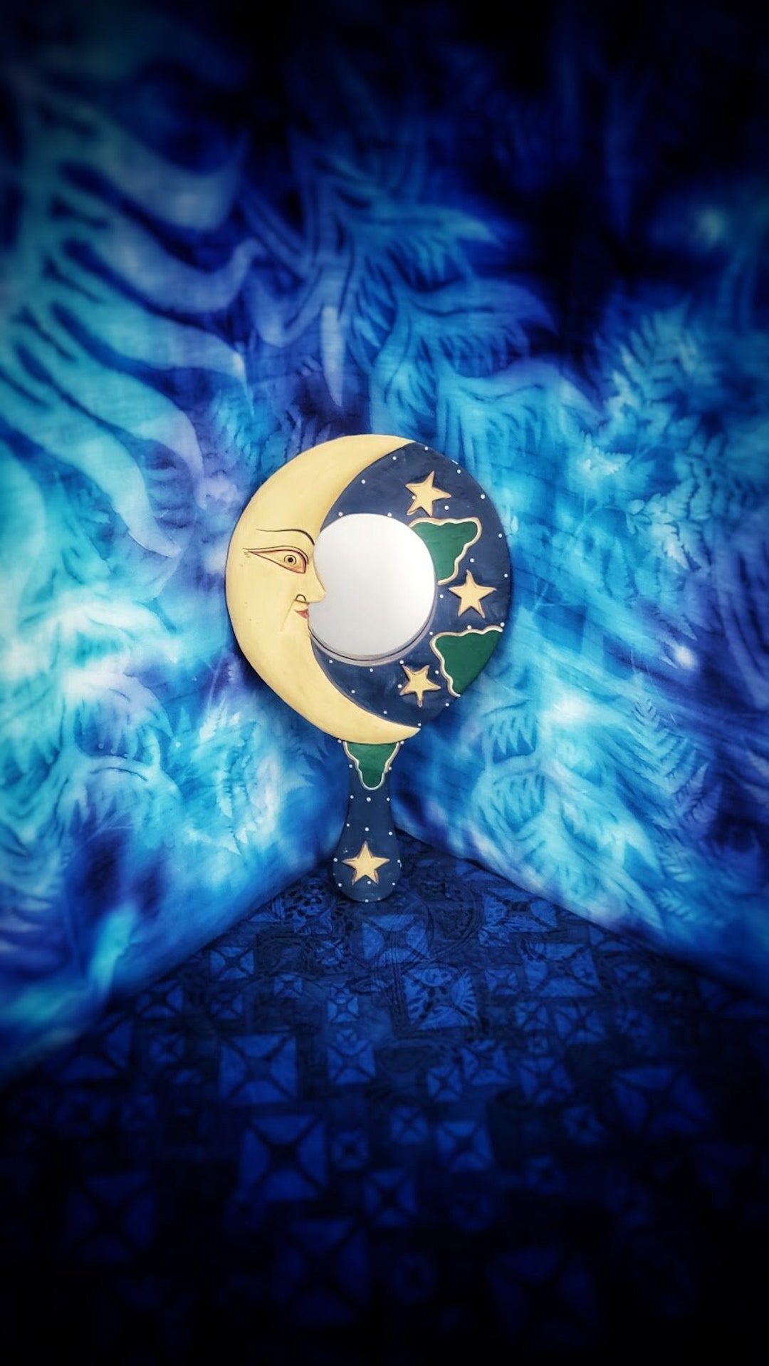 Vintage Hand Mirror. Sun & Moon Mirror. Scrying. Divination. Boho