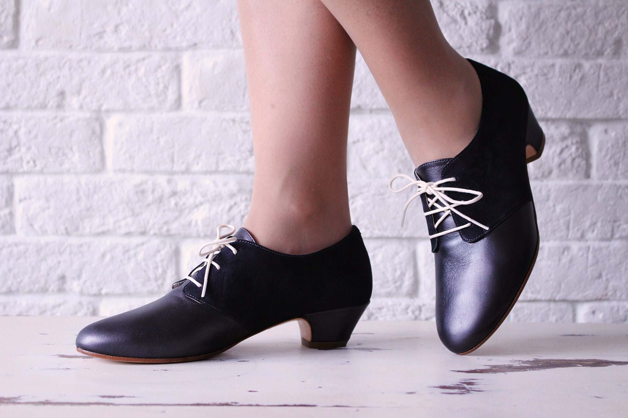 Vintage lace up shoes Women leather shoes Suede oxford Etsy