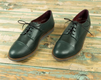 Chaussures pour hommes de style derby élégant vert olive, chaussures en cuir naturel, style oxford vintage