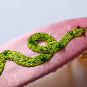 Serpent - Hand Embroidered Silk Satin Hair Barrette