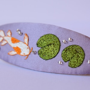 Koi Pond - Hand Embroidered Silk Satin Hair Barrette