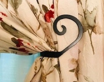 Swirl Curtain Tie Backs Pair  / Hand Forged Wrought Iron Pair