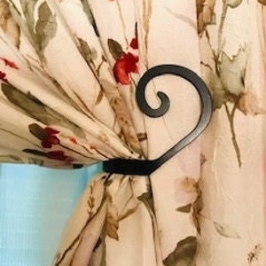 Swirl Curtain Tie Backs Pair / Hand Forged Wrought Iron Pair image 1