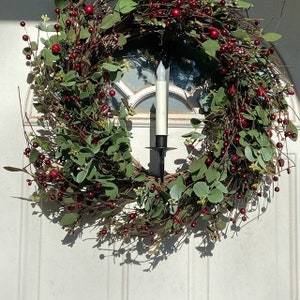 Door Wreath and Candle Holder, Lighted  Door Decoration, Gift
