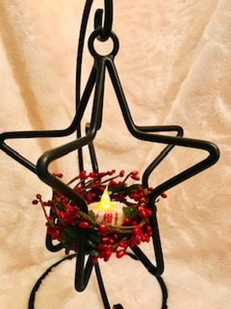 3 D Star Candle Holder , Country Table Decor, Farm Table Black Iron Star with Stand, Iron Candle Holder, Christmas, Patriotic image 2