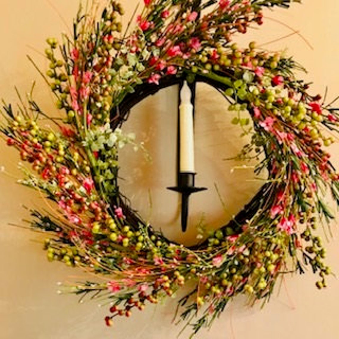Over the Door Wreath and Candle Holder Wreath Hook Wreath Etsy