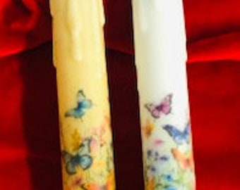 Taper Timer Battery Candles for Spring, 7" Candles with Flowers and Butterflies