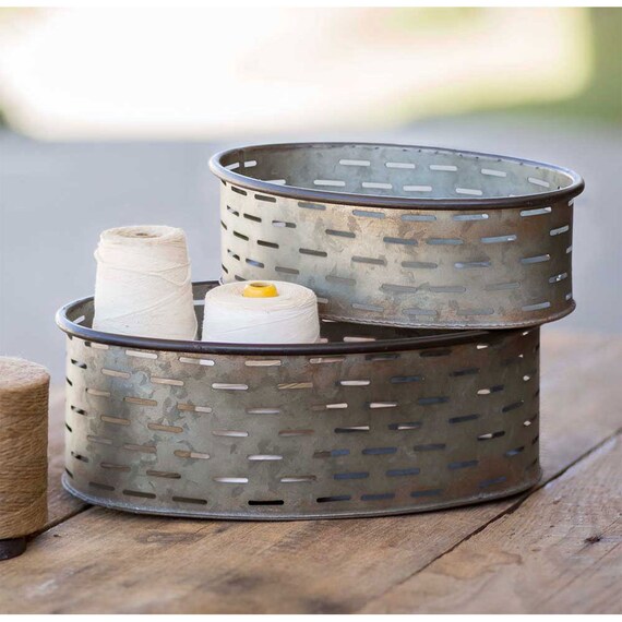 Set of 2 Oval Olive Bins Useful Storage or Display Bins Etsy