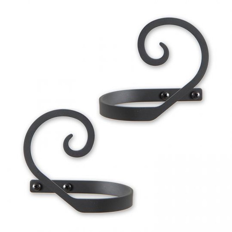 Swirl Curtain Tie Backs Pair / Hand Forged Wrought Iron Pair image 2