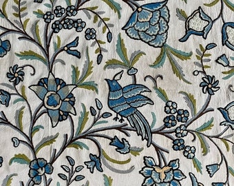 Exotic, Crewel Work Home Decor Fabric - Glorious Jacobean Design With Bright Birds - A Vibrant Addition to Your Home