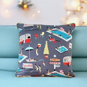 Retro Holiday Pillow Cover - Have Fun with Rudolph and Santa Relaxing.  A Great Addition to Holiday Home Decor
