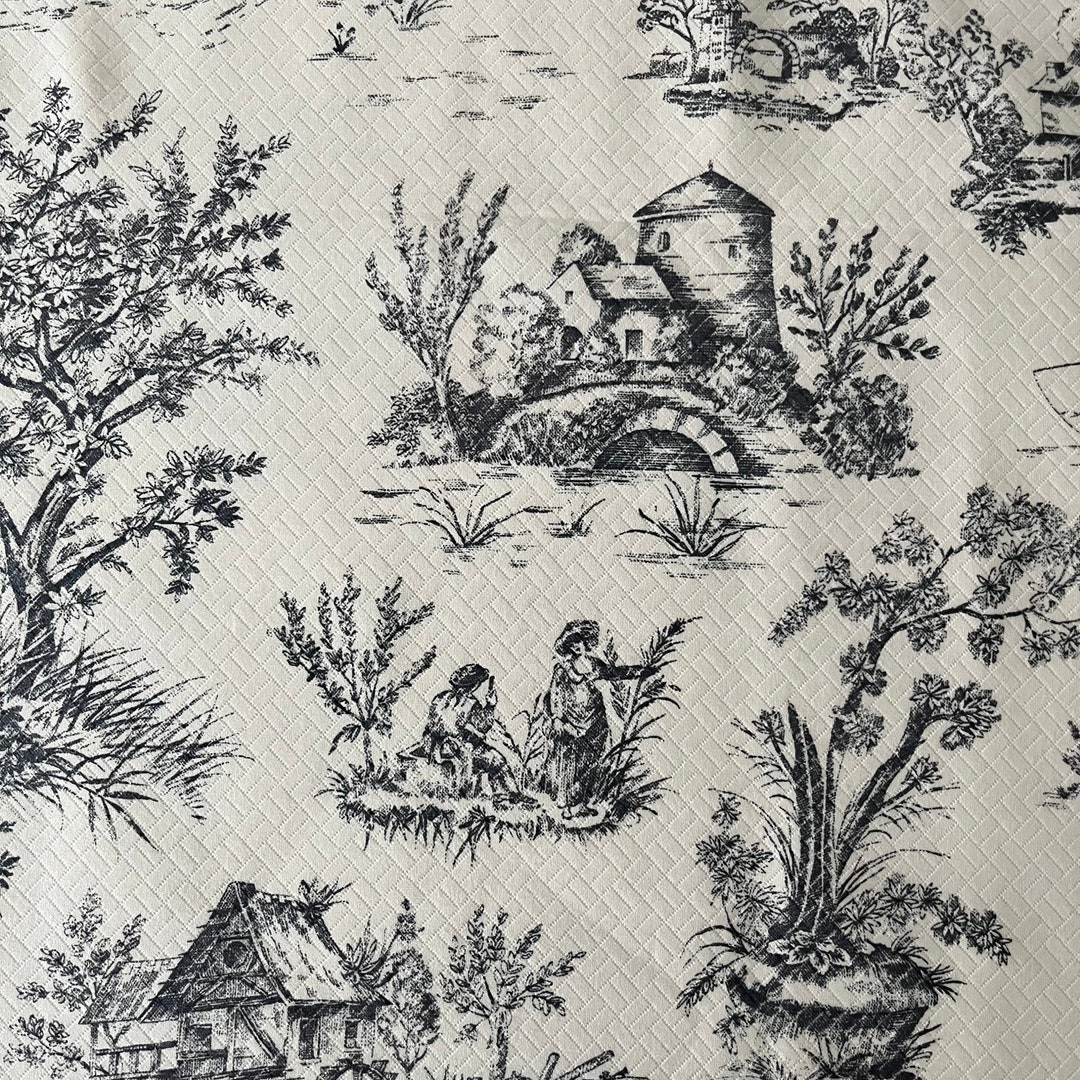 Lovely P/kaufmann Black & White Toile Home Decor Fabric on a Woven