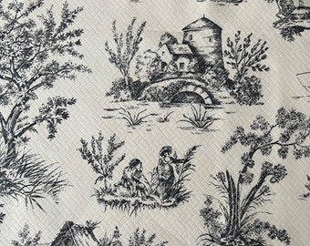 Lovely P/Kaufmann Black & White Toile Home Decor Fabric on a Woven Linear Background - Add a Unique and Classic Accent To Your Home