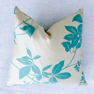 Nina Campbell for Osborne & Little &quot;Wisteria&quot; Silk Fabric in Teal on Champagne Pillow Cover - Bring Contemporary Luxury to Your Home Decor
