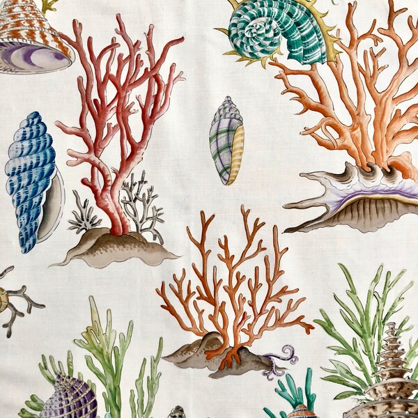 Clarence House Bimini Home Decor Fabric - Colorful Coral and Seashells Make This Accent Fabric Stunning - A Great Addition to Your Home