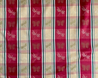 Vintage, Plaid and Insect, Home Decor Fabric, Featuring Dragonfly, Bee, and Butterfly.  Beautiful Fabric at a Great Price