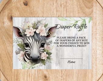 Diaper Raffle Ticket Cards Safari Jungle Baby Shower Game for Boy Girl Baby Shower invitations gender neutral | C25D