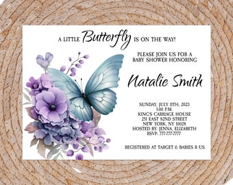 Butterfly Baby Shower Invitation gender neutral baby shower invite girl boy baby shower invitation digital download | C34