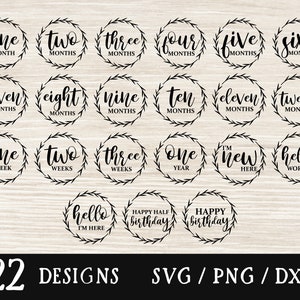 Baby maandelijkse mijlpaal SVG baby mijlpaal SVG baby mijlpaal rondes SVG baby aankondiging SVG PNG DXF | B6