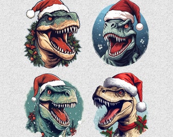 4 Christmas dinosaur png dinosaur shirt png t rex clipart sublimation designs | PNG-86