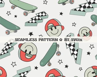 Boy Summer Skateboard Seamless Pattern