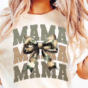 Camo Mama Bow PNG Camouflage Mom Coquette Aesthetic Military Mama png Mother Day Shirt Design for Sublimation by SVGix