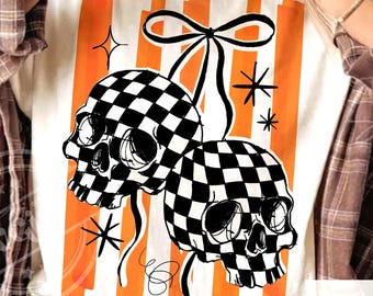Coquette Checkered Cherry Skull PNGHalloween Gothic Digital Download Trendy HalloweenDesign