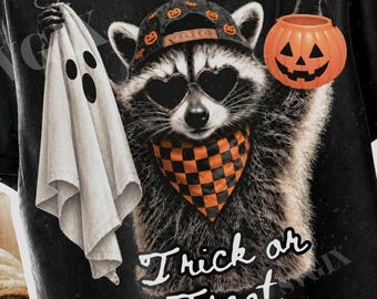 Trick or Treat PNG, Boy Halloween PNG, Girl Halloween png, Halloween Raccoon png (Digital Download)