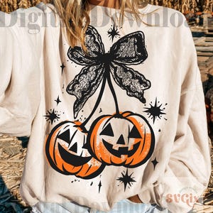 Cherries Pumpkin Png SVG, Pumpkin Season Png, Fall Vibes Png, Fall Coquette Png, Halloween Girly Png, (Digital Download)