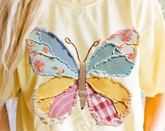 Spring PNG Design, Faux Patchwork PNG, Girl Spring PNG, Butterfly png