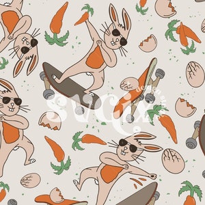 Seamless Pattern Bunny Easter Skateboard Boy Easter Repeat Pattern File for Fabric Sublimation & Commercial Use