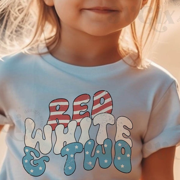 Red White and Two PNG Svg, Fourth of July 2nd Birthday SVG, Kids Patriotic Shirt SVG Cut Files