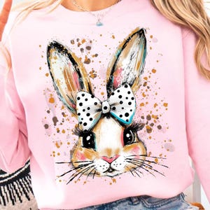 Kokette Hase PNG Schleife Ostern Glitter Pinselstrich Mädchen Kinder Ostern Sublimationsdesign Sofort-Download von SVGix