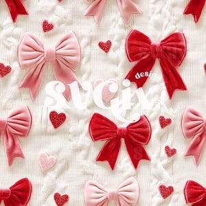 Coquette Vday Rot Rosa Bögen Herzen Stricken Valentines Nahtloses Muster Hintergrund Digitaler Download von SVGix