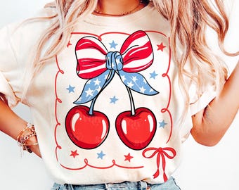 4th July Cherry PNG, Cherry Coquette PNG, FOJ Cherry Design, Trendy Patriotic Shirt Design by SVGix